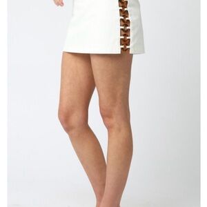White Mini Skirt with Brown Lace-Up Detail